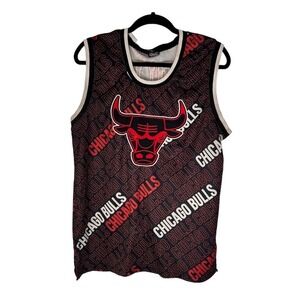 NBA Chicago Bulls Men's L Red All Over Print Jersey Bull Patch Logo